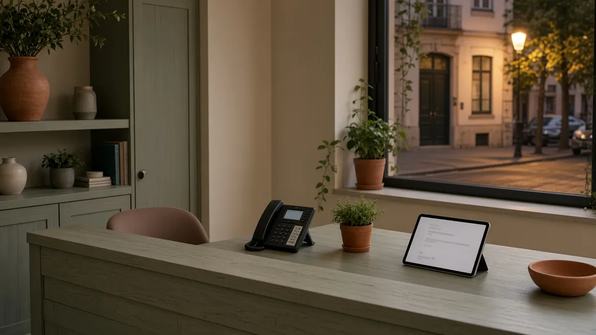 Front desk phone and tablet ready to capture after-hours dental calls