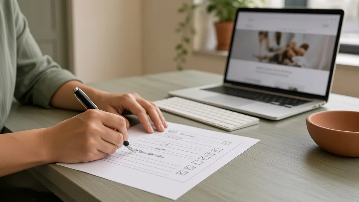 Manager checking a dental SEO checklist beside the practice website